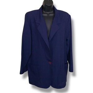 Vintage Large Amanda Brook Navy Blue Blazer Jacket Womens Classic Retro